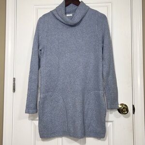 J. Jill Blue Cowl Neck Tunic Sweater Cotton Blend Heathered Pockets Size Small